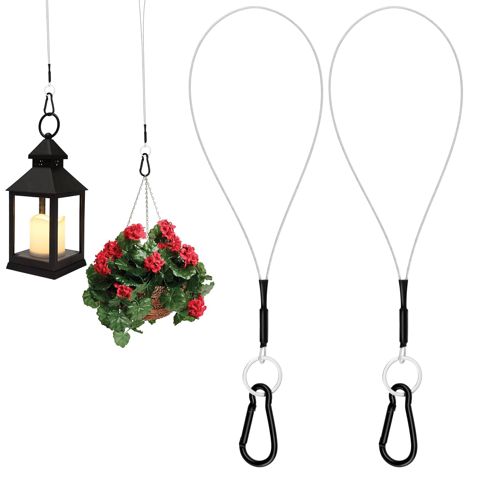 SDTC Tech 2 Pack Hanging Straps with Carabiner Hook 8 Inch Hanging Chain Cable Rope for Bird Feeders, Tree, Plant Extenders, Lanterns, Yard Christmas Decorations