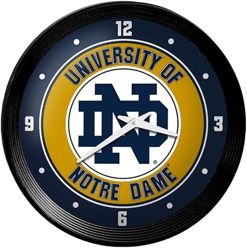 The Fan-Brand Reloj de pared con marco acanalado irlandés de Notre Dame Fighting – Decoración de la barra del equipo: hogar, dormitorio, garaje,