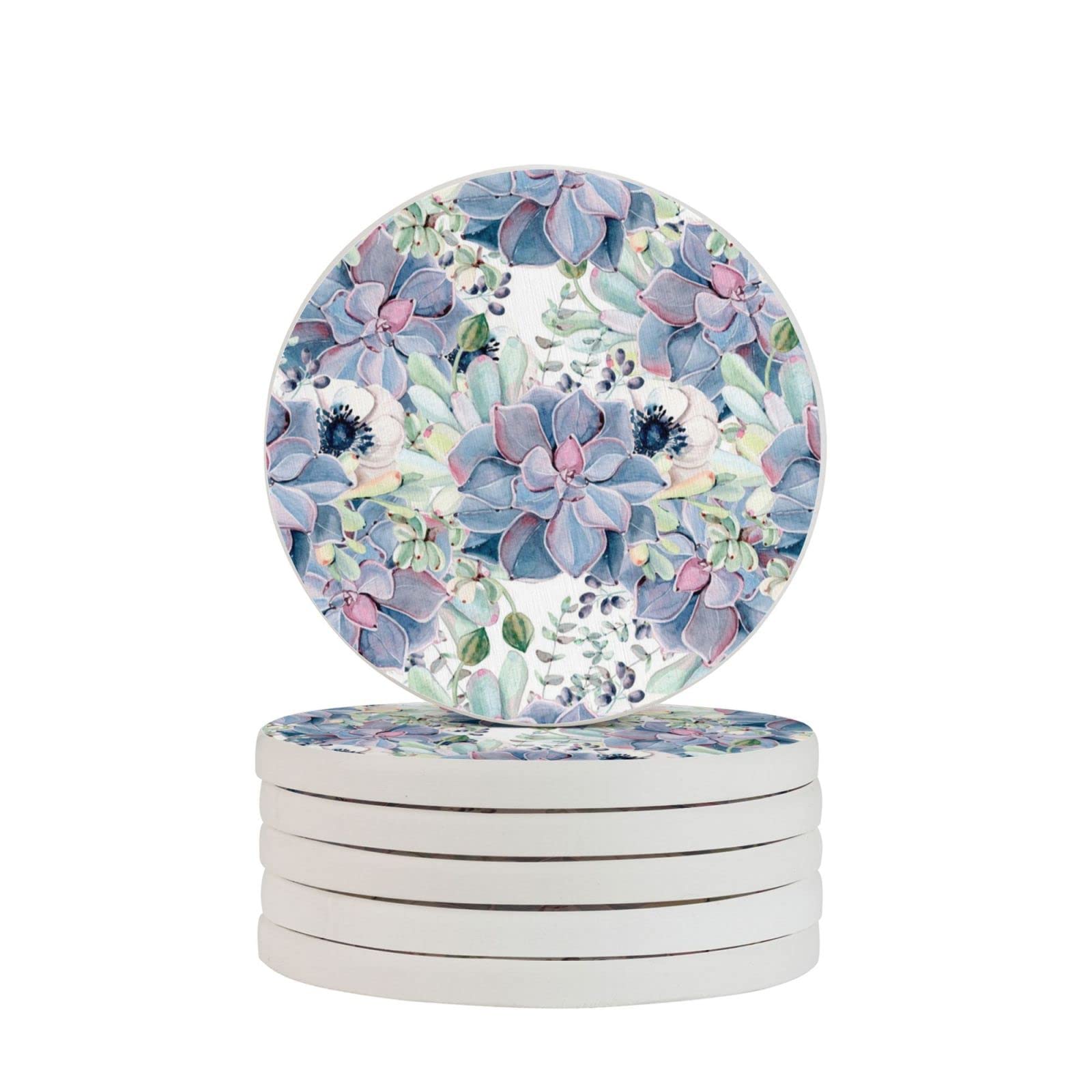 Succulents Floral Two Pieces Coaster Heat-Resistant Reusable Saucers for Drinks Wine Glasses Plants Cups Mugs
