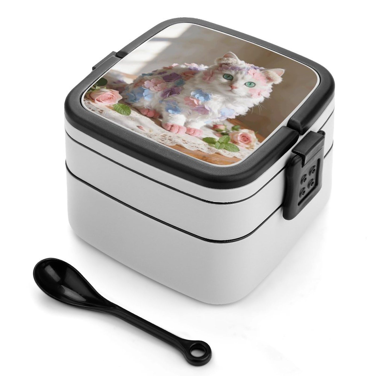 LZQPOEAS Flannel Bento Box with Handle Spoon Portable Leak-Proof Lunch Box 1000 ML Large Insulated Adult Lunch Boxes 2-Layer Stackable Lunch Container for Work Gym Outdoor