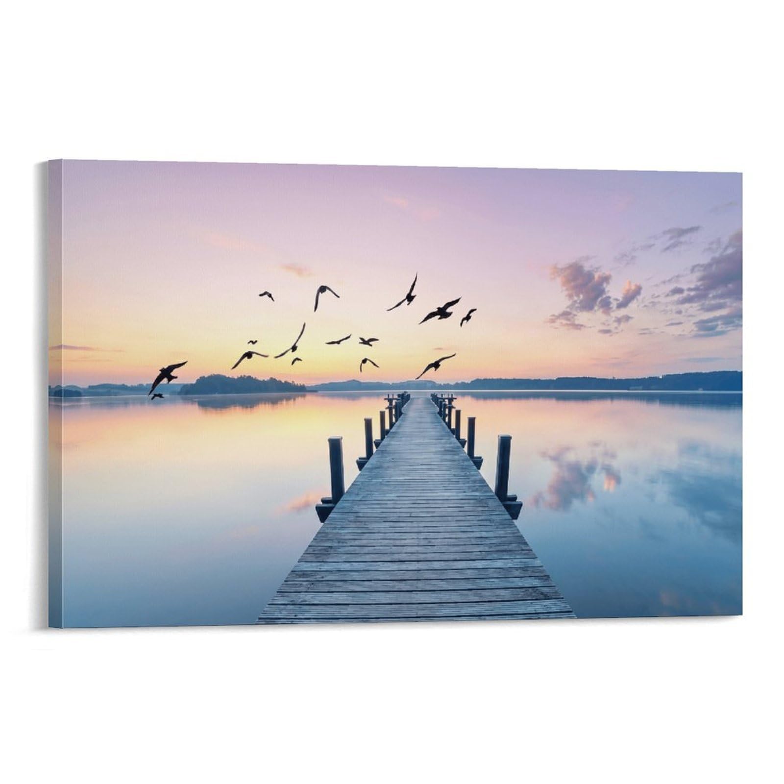 XPASHIQWC Dusk Lake Wall Decor Poster Wooden Bridge Canvas Prints Picture Modern Wall Art Picture Wall Hanging for Living Room Bedroom Home Decorations 24x36inch(60x90cm)