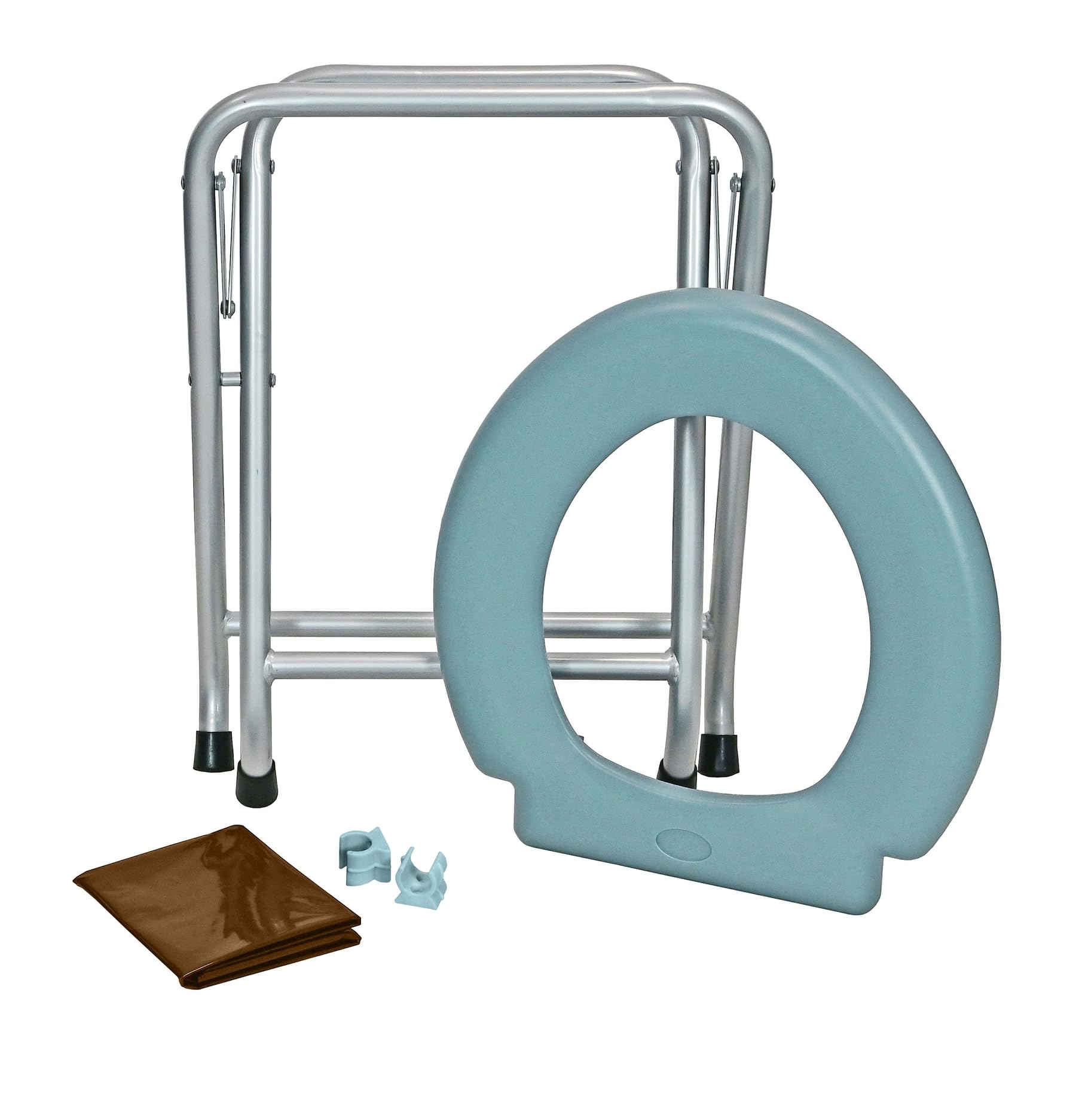 24ocean Mobile Klapptoilette Set Grau WC Klo Camping, Gestell Silber, 20 kompostierbare Beutel