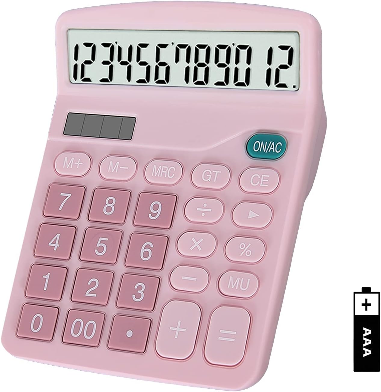 EooCoo Basic Standard Calculator 12 Digit Desktop Calculator with Large LCD Display and Sensitive Button for Office, School, Home & Business Use - Pink