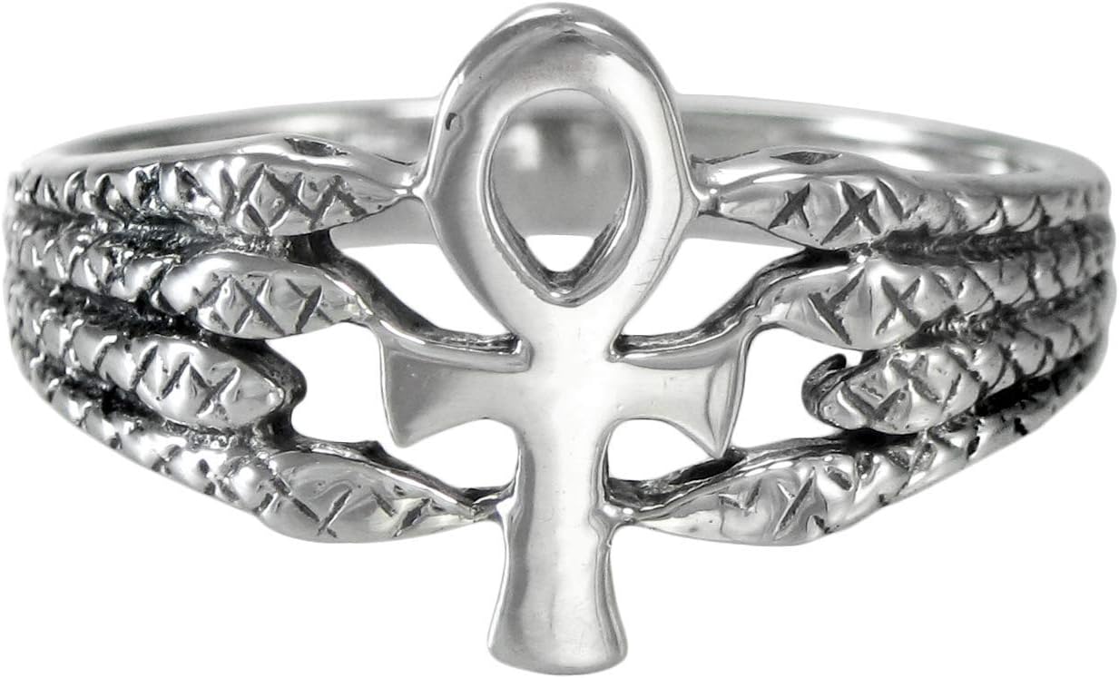 Moonlight Mysteries Egyptian Ankh Ring - .925 Sterling Silver Egyptian Kemetic Symbol of Eternal Life Jewelry (Sizes 4-15)