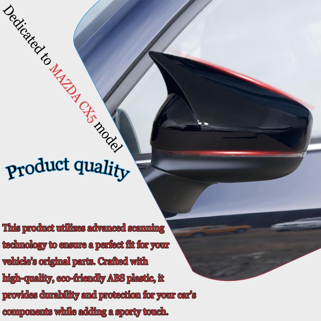 2PCS New Rear Mirror Cover Caps for Mazda CX5 CX-5 2017 2018 2019 2020 2021 2022 2023 2024 2025 ABS Side Door Wing Mirror Covers Exterior car Accessories -Bright Black.