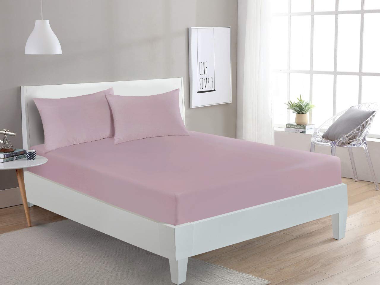 Great Knot Luxury 100% Percale Egyptian Cotton Fitted Sheet Hotel Quality Ultra-Soft Fit Bed Sheet Cover (Lilac, Single)