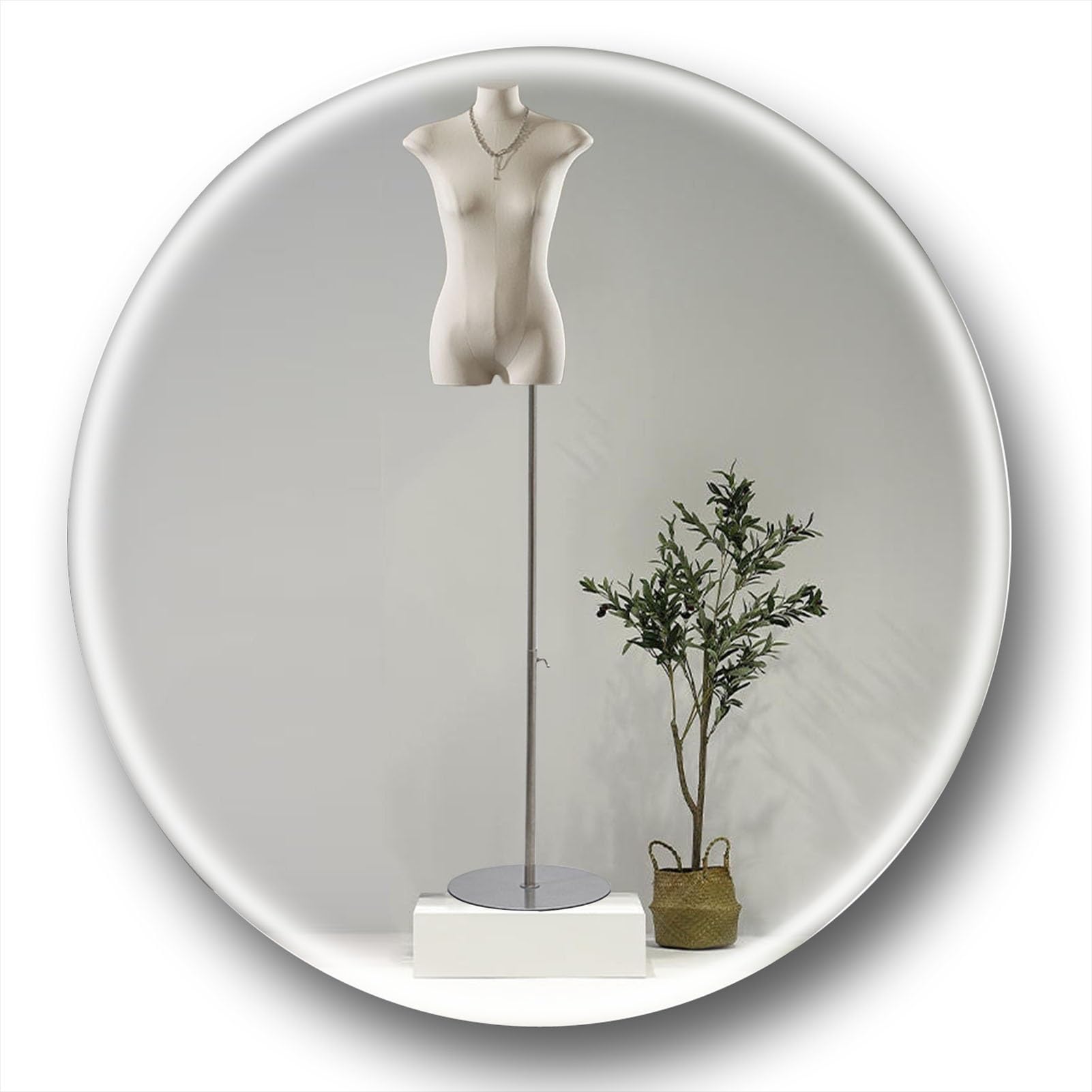 Buste de mannequin féminin réglable avec support en métal noir pour vêtements et bijoux