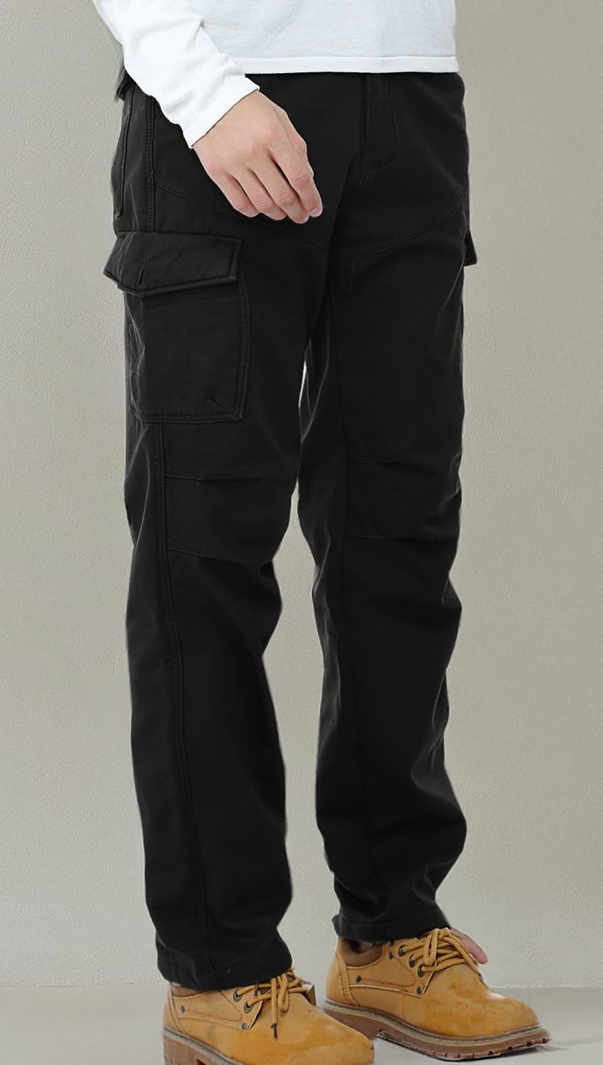 AOYOG Men's Thick Fleece Lined Cargo Pants - Windproof Work Pants, Winter Warm Trousers With Multiple Pockets - View #6