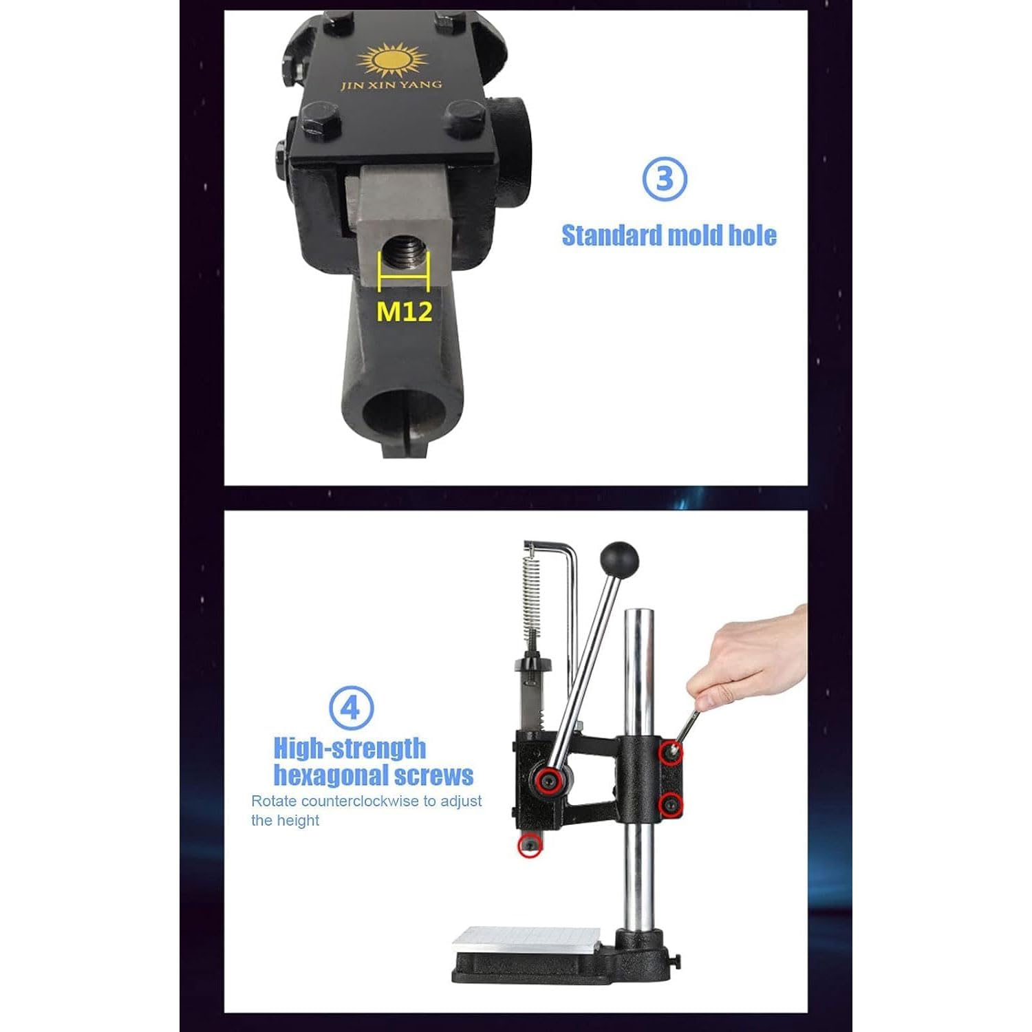 Pressa manuale per pergolato con piastra di scala, mandrino e piastra di supporto, pressa idraulica a mano per cuscinetti industriali, strumento perforatore multifunzione resistente per pelle
