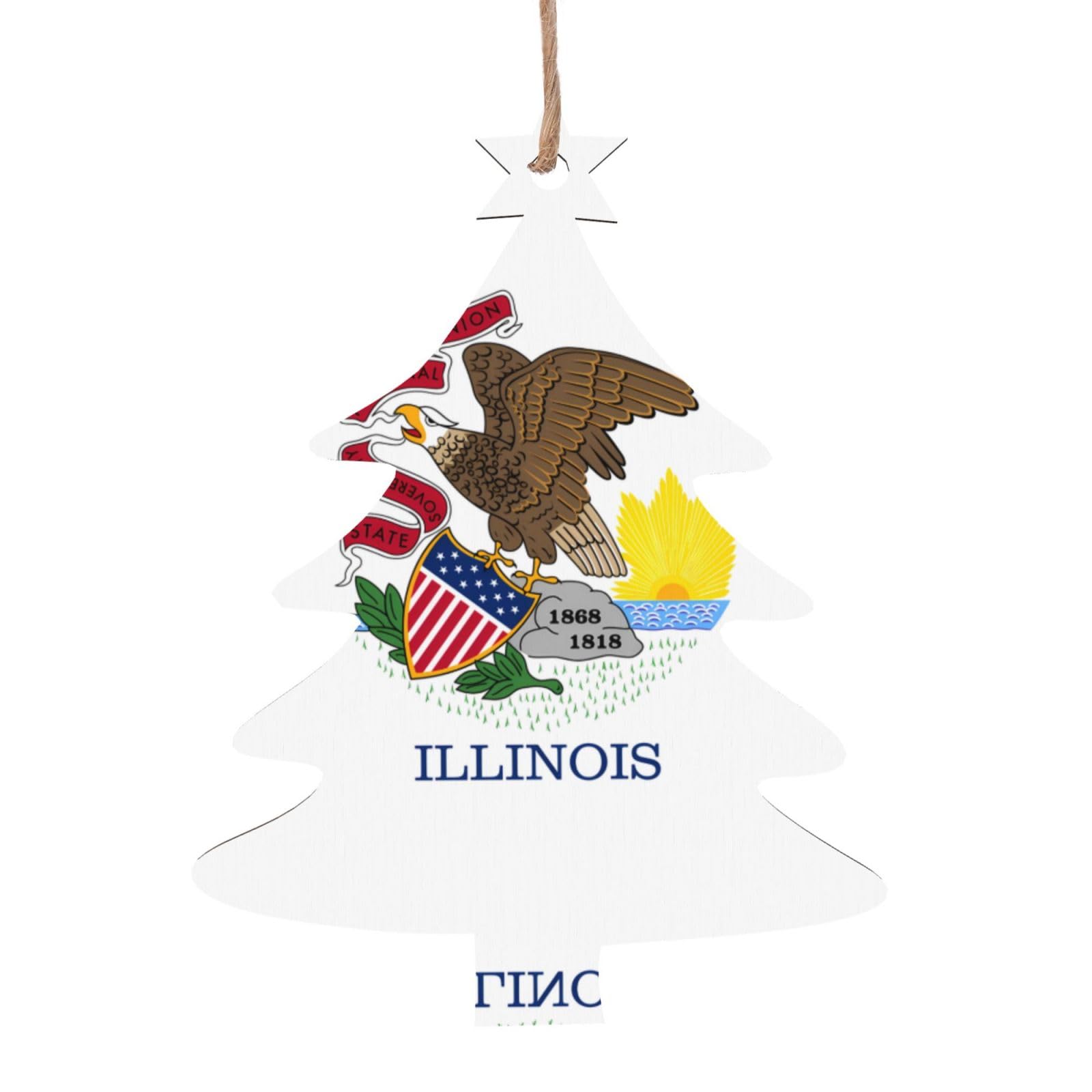 Illinois State Flag Printed Christmas Wooden Pendants, Simple and Environmentally Friendly, Holiday decorationsã€‚