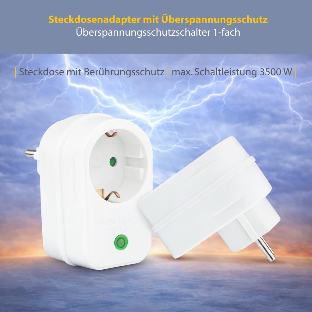 Adaptador de enchufe 10X con protección de sobretensión | 230 V | protección contra rayos enchufe adaptador de protección de red | 3500 W | con cierre de seguridad para niños | 10 piezas