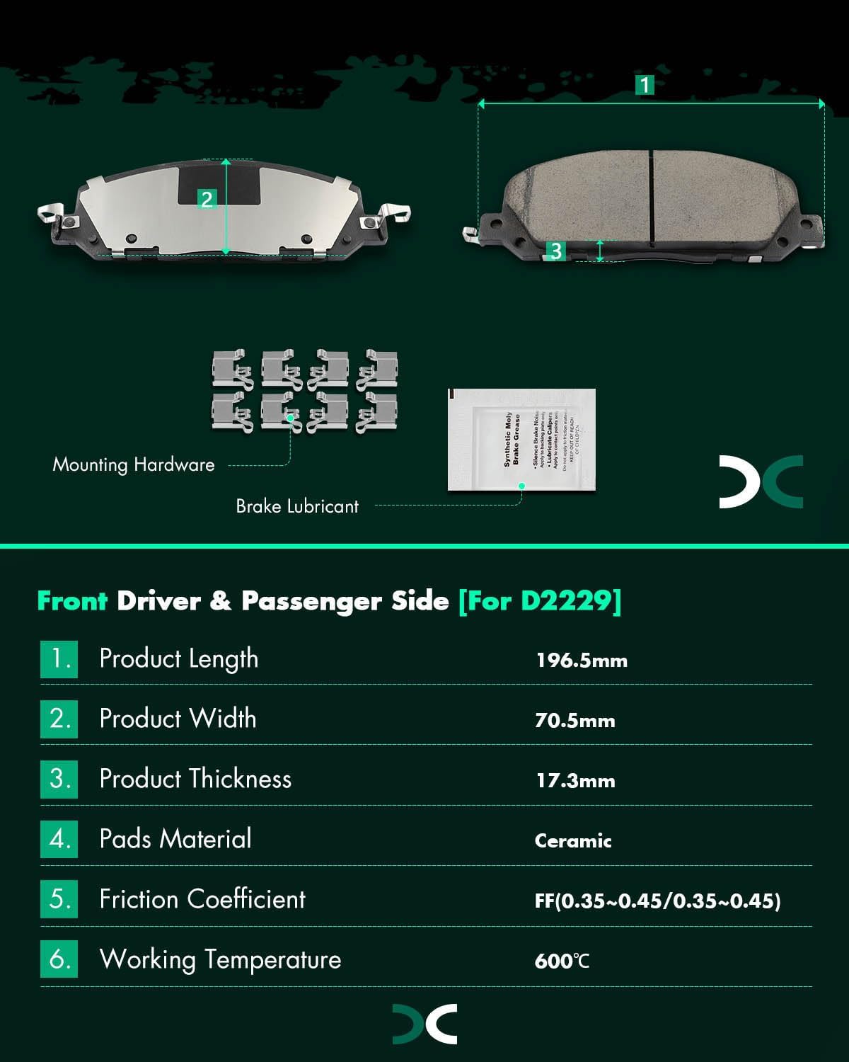 SCITOO D2229 D2231 Front & Rear Ceramic Brake Pads Sets w/Hardware Fit 2020-2024 For Ford For Explorer,2020-2024 For Police Interceptor Utility,2020-2023 For Lincoln For Aviator