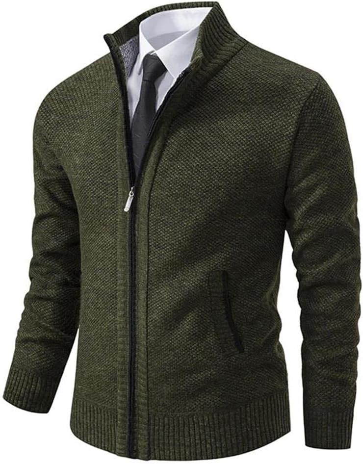 Men's Fall Winter Casual Cardigan Sweater Solid Stand Collar Grab Warm Zipper Knitwear Tops