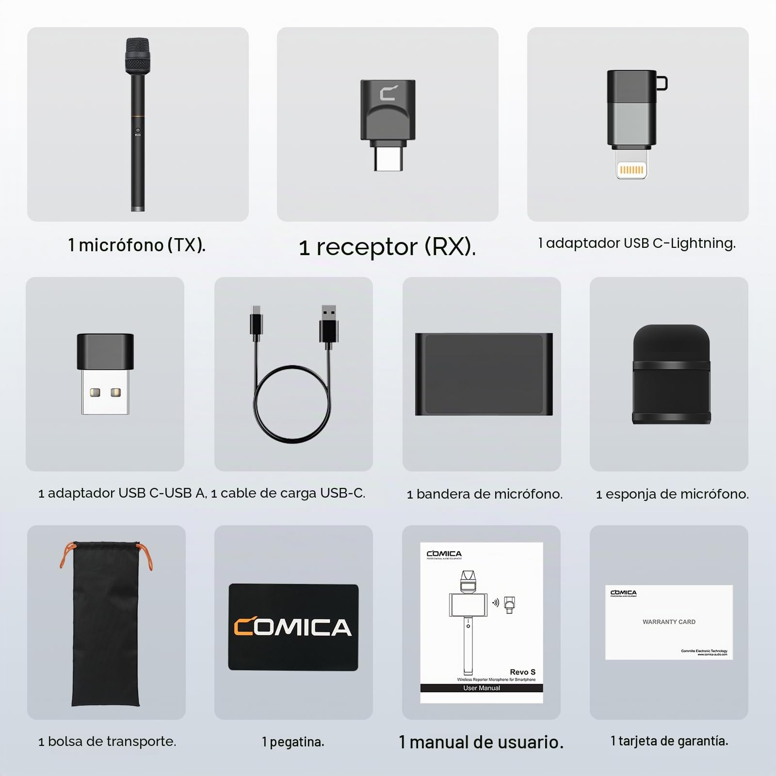 COMICA Revo S - Micrófono de mano inalámbrico para iPhone, micrófono de entrevista USB C, grabación de audio de 48 kHz/24 bits, batería de 15 horas, micrófono de smartphone para creador de contenido