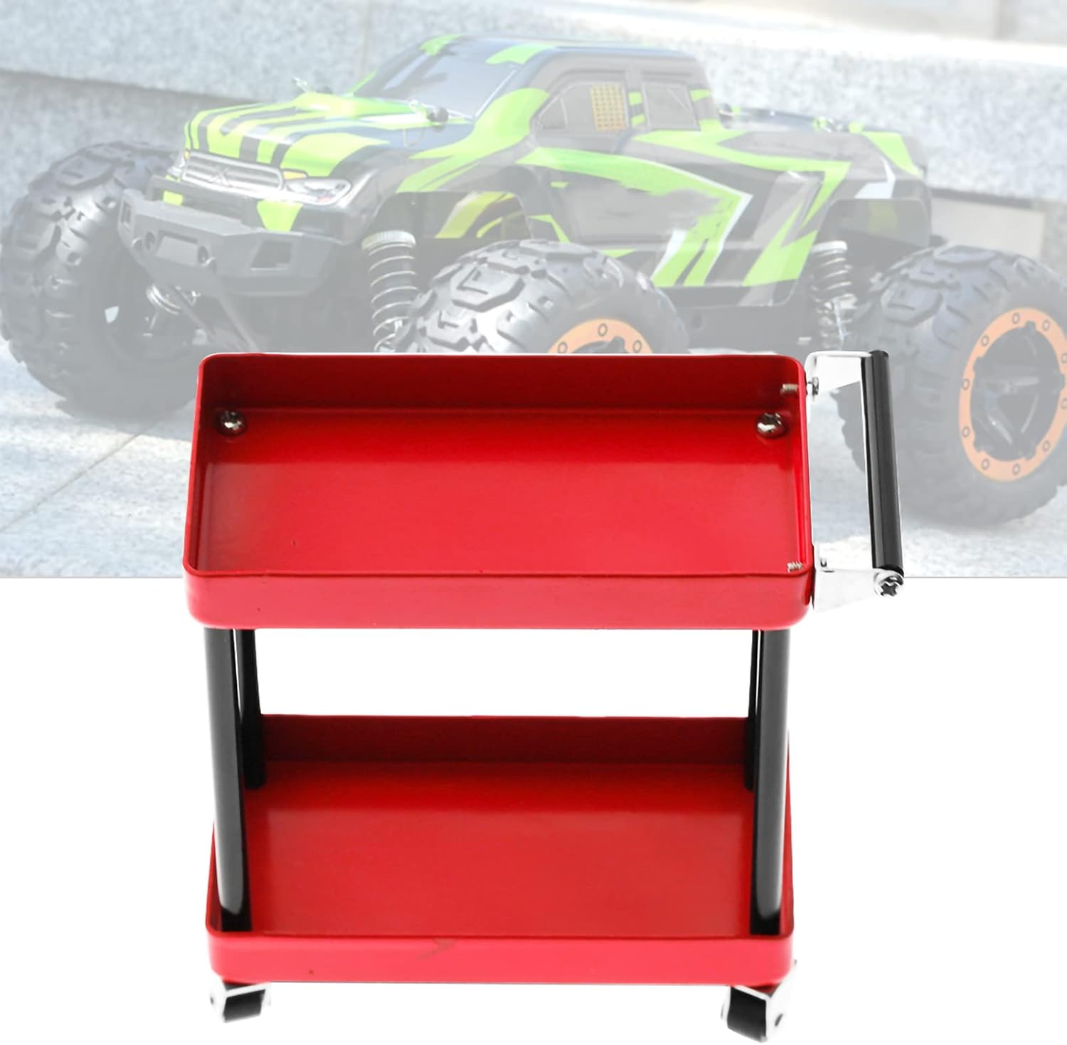 ミニローリングユーティリティカート、2段ツールストレージトロリーモバイルワークショップガレージ修理RCアクセサリー1/8 1/10 