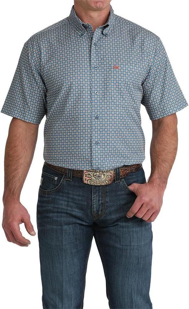 Cinch Men's Blue Print Arena Flex Short Sleeve Shirt