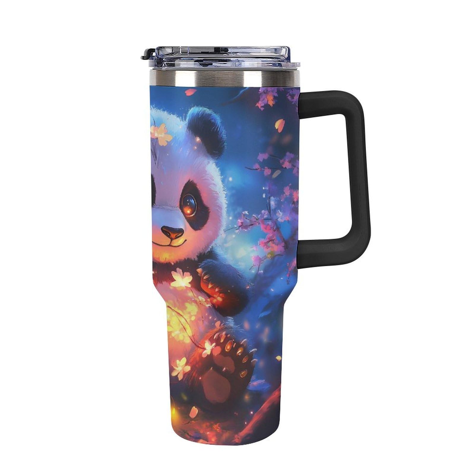 Gobelet Panda 40 oz avec poignée : grande tasse café voyage isotherme style voiture noir