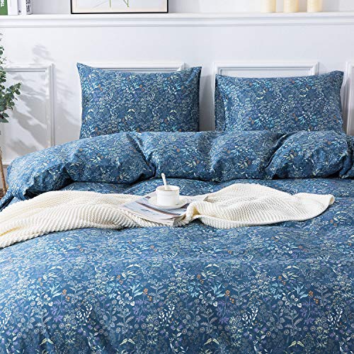 Luxury Flowers Duvet Cover Queen Floral Pattern Blueblack Duvet Cover Set Garden Style Bedding Comforter Cover Set With Zipper Closure-Luxury Quality Soft Durable Easy Care (3Pcs, Queen/Full Size) #TOP6