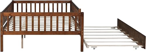 Miniatura 7 de Harper & Bright Designs Sofá cama de tamaño matrimonial con nido, marco de cama de madera para niños con rieles, no necesita somier, fácil montaje