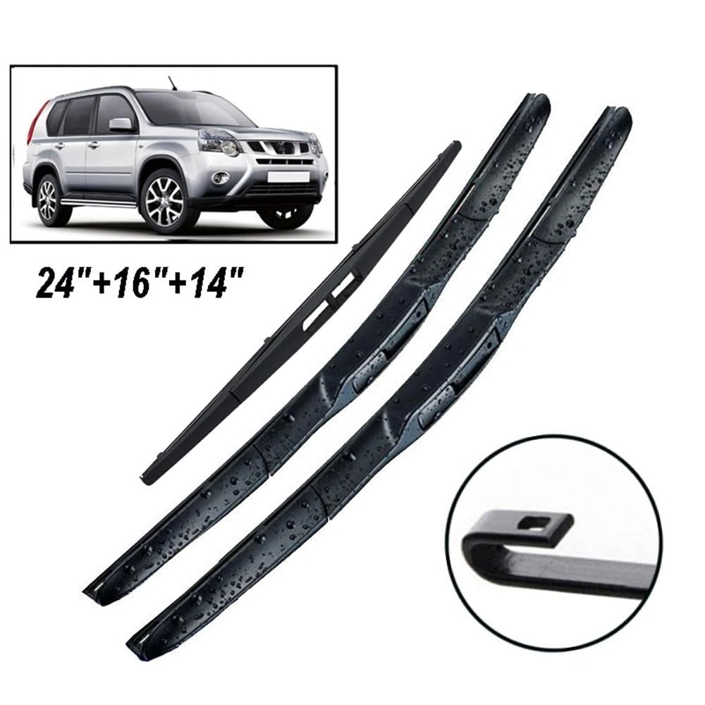Zestaw wycieraczek przednich tylnych do X-Trail T31 2007-2013, gumowa wycieraczka do czyszczenia szyb 24 "16" 14