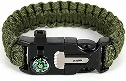 Pulseira Tática de Sobrevivência Lorben Bracelete Emergência Trilha Bússola Pederneira Faca Apito