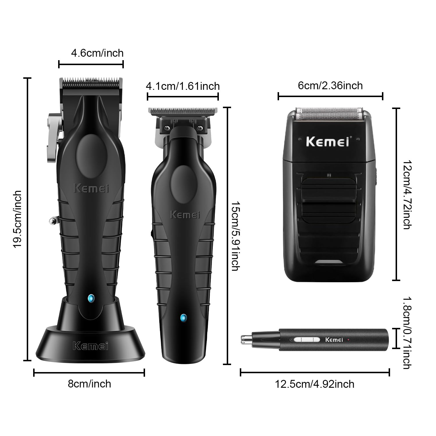 KEMEI Professionelle Haarschneidemaschine für Männer, Schnurloser Haarschneider Bartschneider Folienrasierer Nase Augenbrauen Ohrschneider Set, USB-Aufladung Komplettes Elektrisches Haarschneide-Kit