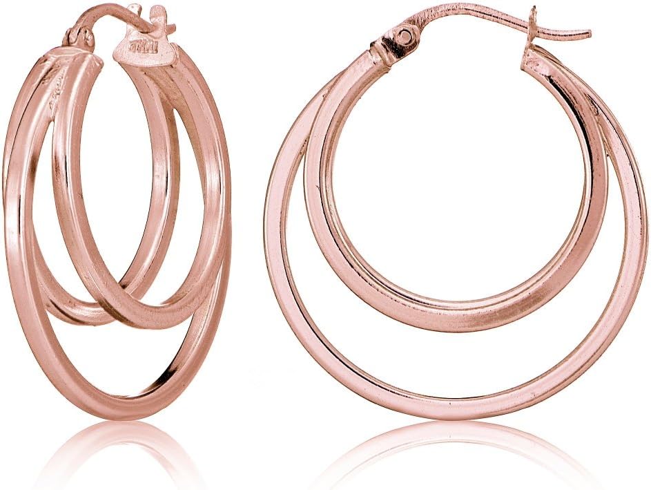 Sterling Silver Square-Tube Triple Round Hoop Earrings