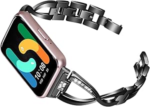 KUTEWEU Women’s Bracelet for Samsung Galaxy Fit 3 SM-R390, Bling Diamond Stainless Steel Metal Replacement Bracelets for S…