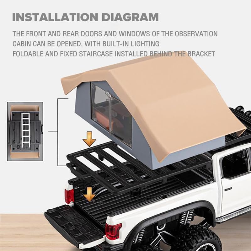 Image of VARIYA ENTERPRISE Exclusive Alloy Metal Pull Back Die-Cast Car Diecast Metal Pullback Toy Car with Openable 6 Doors,Light Music Boys Gifts Toys (1:24 Raptor F150 + Tent)