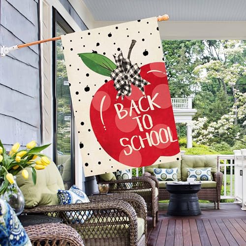 Drapeau double face à pois ORTIGIA Welcome Back to School rustique 71x101 cm
