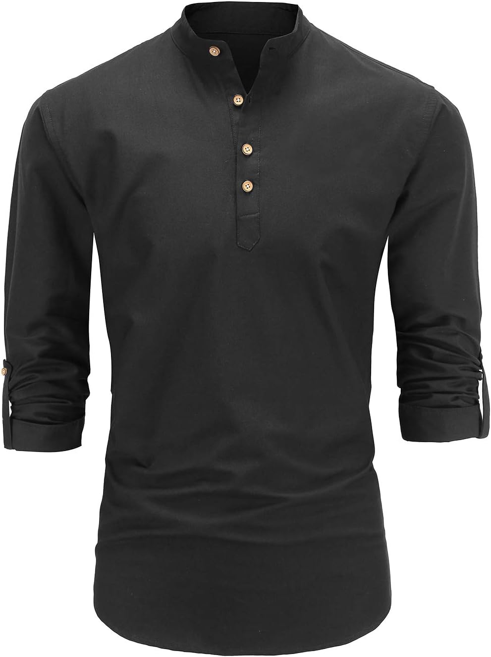 Dioufond Mens Henley Shirts Long Sleeve Mandarin Collar Popover Shirts Black Peasant Shirt S