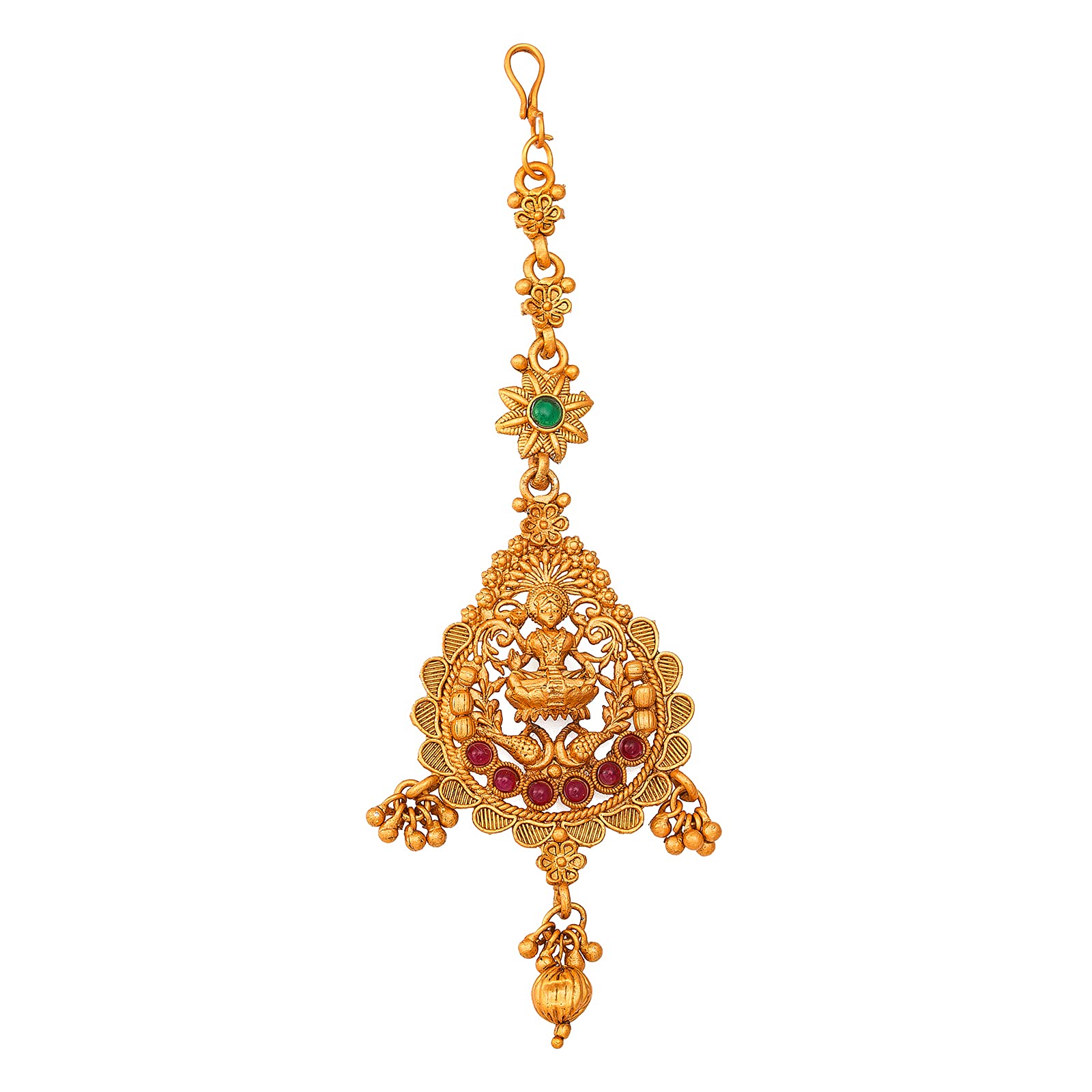 The Luxor Antique Matte Gold Plated Green Red Temple Design Kundan Pearl Bridal Traditional Hair Jewellery MaangTikka for Women Girls (B097D18BCV) Amazon Price History, Amazon Price Tracker