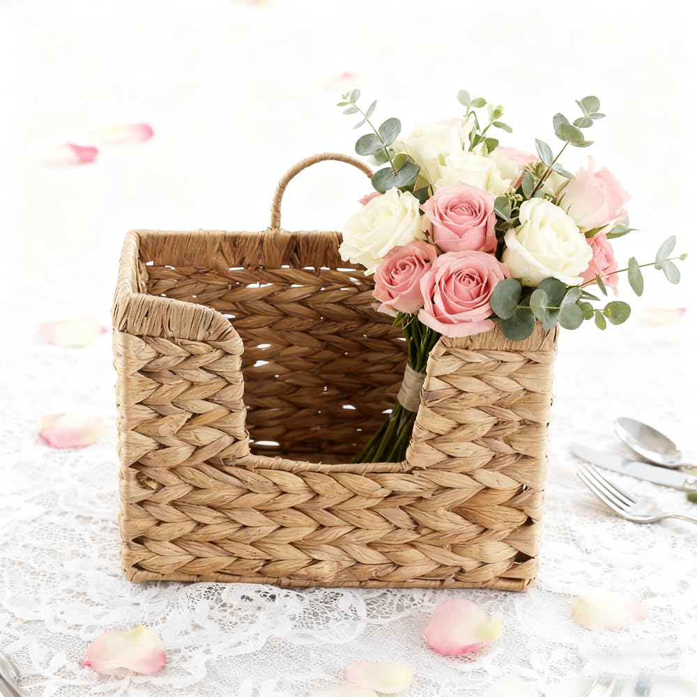 KiKiHong Hanging Storage Basket,Hand-Woven Storage Organizers Wall Mounted for Mail,Newspapers,Files, Books,Magazine Baskets for Home & Office (Light Brown）