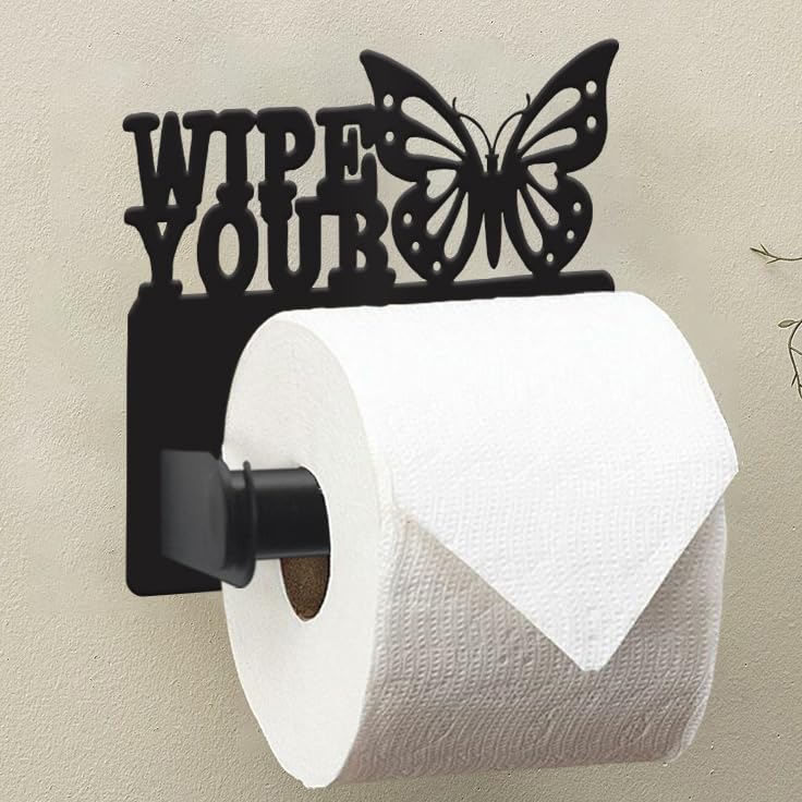 Wigag Metal Toilet Paper Holder, Wall Mounted, Matte Black, Butterfly Design, Mega Roll Compatible, Farmhouse Style โ image 1
