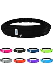 Running Belt Fanny Pack: Runner Marathon Jogging Waist Pack Sport Workout Exercise Fitness Phone Holder Belt for Men Women Jogger Slim Waistband Black