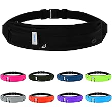 WATERFLY Running Belt Fanny Pack: Runner Marathon Jogging Waist Pack Sport Workout Exercise Fitness Phone Holder Belt for Men Women Jogger Slim Waist Bag Black