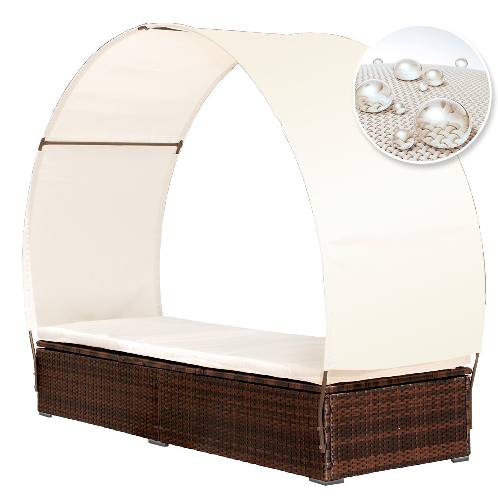 Miadomodo Rattan Sun Lounger With Roof 196x68 Cm Backrest Height