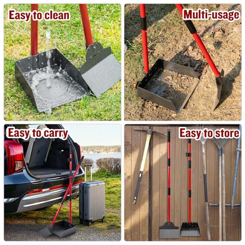 Image of Pooper Scooper for Large Dogs, Adjustable Long Handle Metal Tray and Spade Poop Scooper for Dogs with Bin for Pet Waste Removal, No Bending Clean Up Pooper Scooper for Medium and Large Dogs,Red