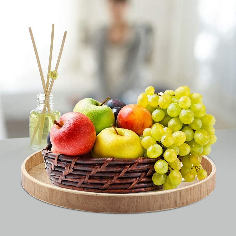 Sorand Wooden Round Serving Tray, Non-Slip, Eco-Friendly, Perfect for Tea Service, Fruit & Other Foods, Easy to Clean, Vintage Brown, 33cm - Image 4