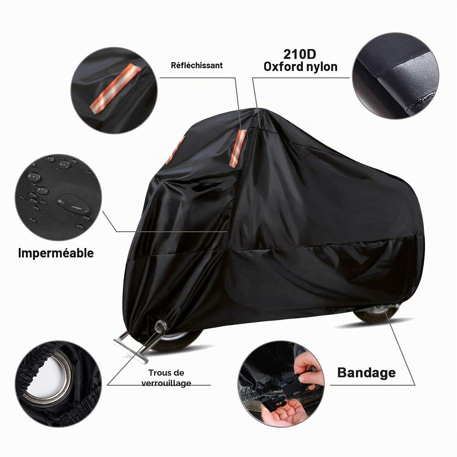 WinPower Housse Moto Couverture Imperméable Résistant au Vent Anti poussière Pluie UV Intérieur Plein air Protection avec Trous Serrure Sac Rangement Supplémentaire 295 x 110 x 140cm