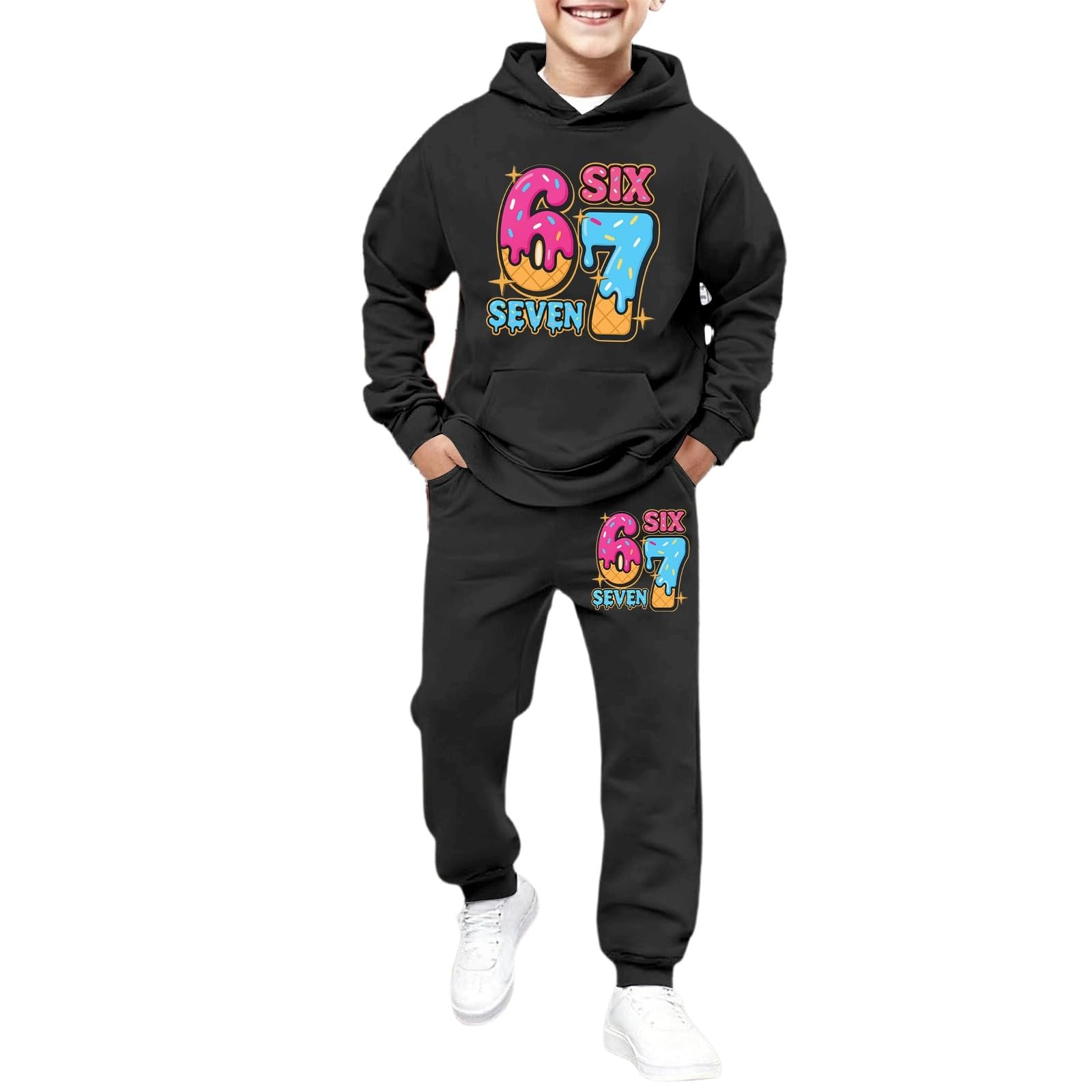 Ensemble polaire décontracté avec imprimé pour garçon : tenue chaude deux pièces avec sweat à capuche pantalon de jogging - idéal pour les aires de jeux pour enfants en hiver