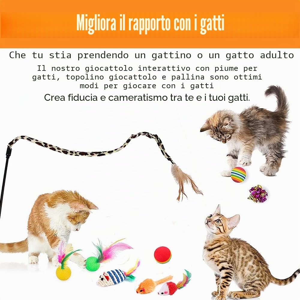 21 Pezzi Gatti Giochi Interattivi Tunnel Giocattoli Gatto Mouse Ball Giocattolo per Gatti Bacchetta Teaser Giochi con Piume