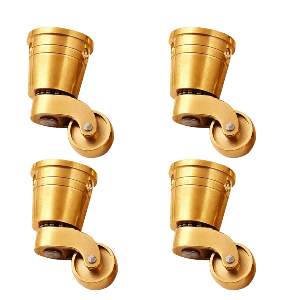 Ruote girevoli Set di 4 ruote girevoli per carichi pesanti in ottone massiccio, rotelle girevoli per mobili a tazza tonda, rotazione a 360°, silenziose, capacità di carico 150 kg, con viti,