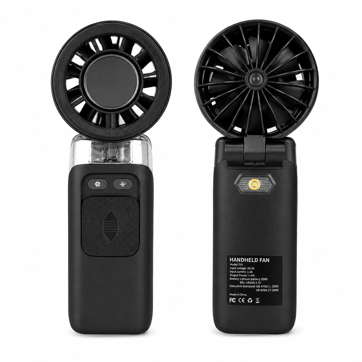 HomlyPro Rechargeable Handheld Fan, Black, USB Hand Held Fans with 100 Speed Levels and Stepless Regulation, 3600mAh Portable Hand Fan for Men & Women, Mini Travel Essentials for Outdoors & Holidays