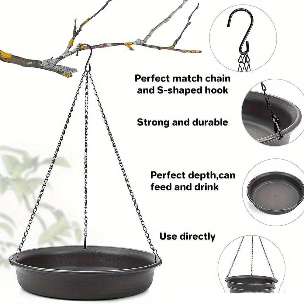 Comedero colgante para pájaros y cuenco de agua, bandeja de baño para pájaros con cadena colgante, perfecto para bebedero y estación de alimentación de pájaros silvestres