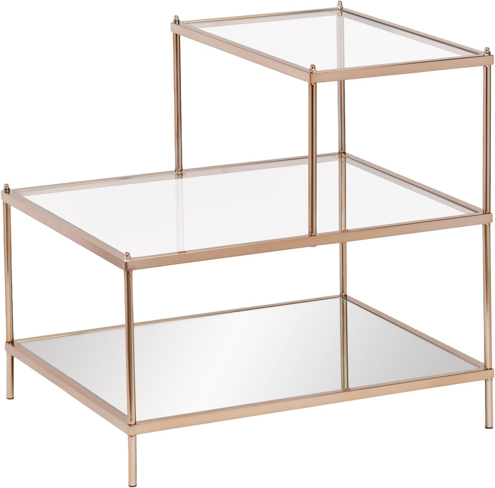 HomeRoots24" Gold and Clear Glass Tiered Rectangular End Table