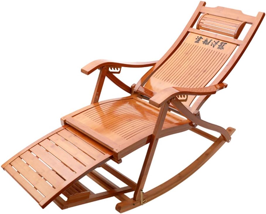 N / A Bamboo Rocking ChairFolding Chair, Comfortable and Adjustable Beach Yard Bamboo Rocking Chair, with Massage Footrest for Indoor and Outdoor Recliners