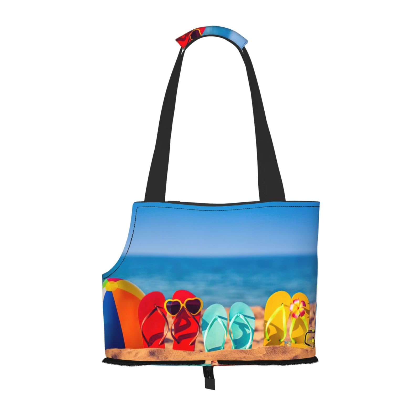 Sac de transport pour petits chiens et chats respirant avec motif plage de sable