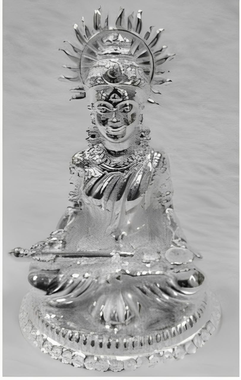 Sculpture de dieu religieux hindou Annapurna en argent pur ciselé main 5,7 cm