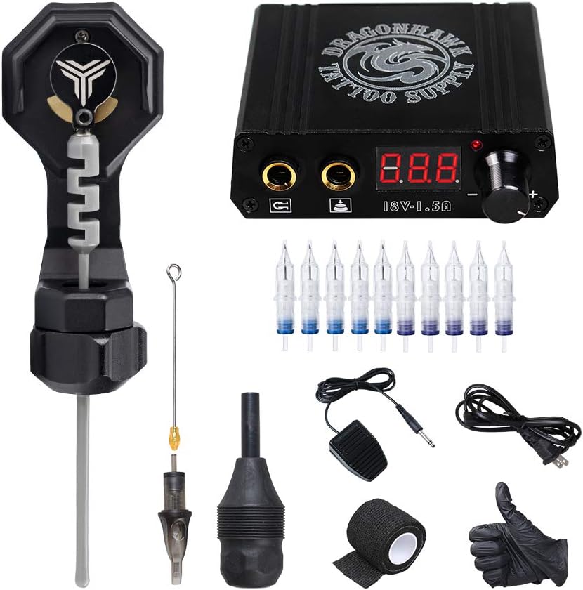 Extreme Tattoo Rotary Machine Complete Kit Power Supply Disposable Grips Cartridges Needles